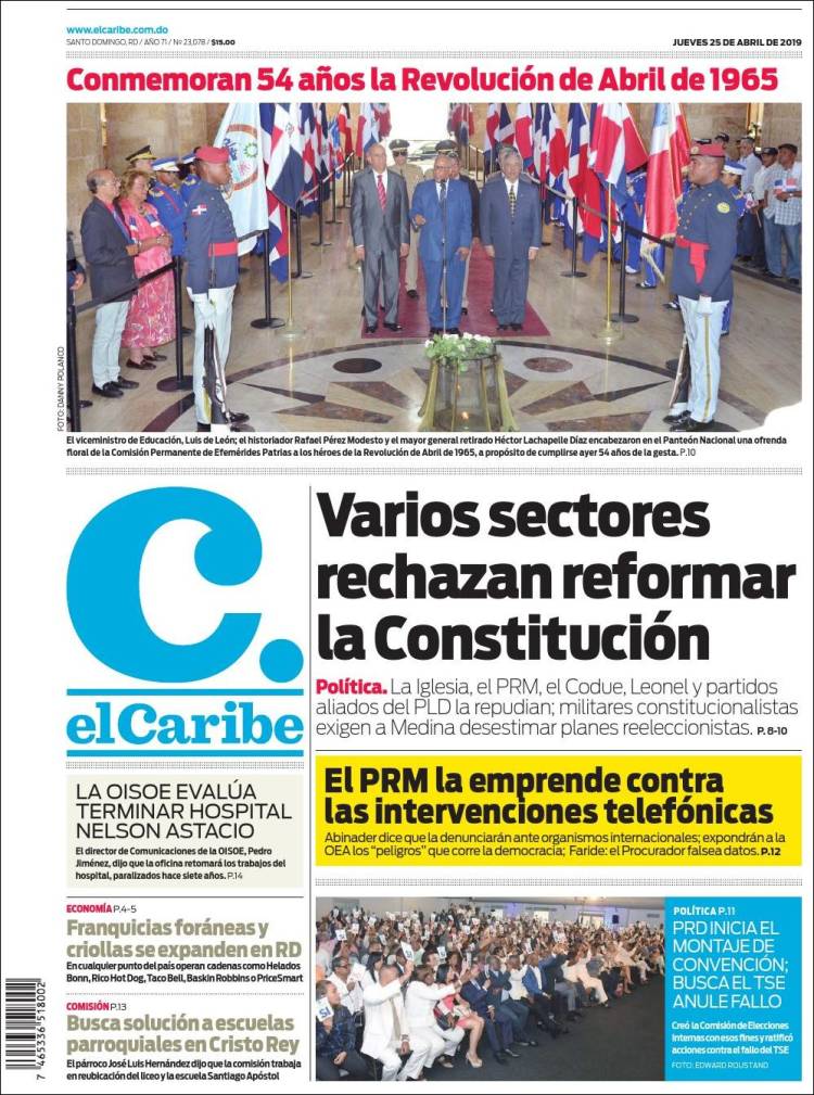 Portada de El Caribe (R. Dominicana)