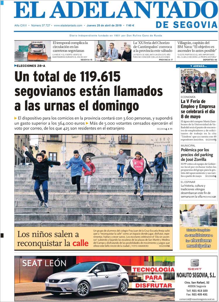 Portada de El Adelantado de Segovia (Espa&ntilde;a)