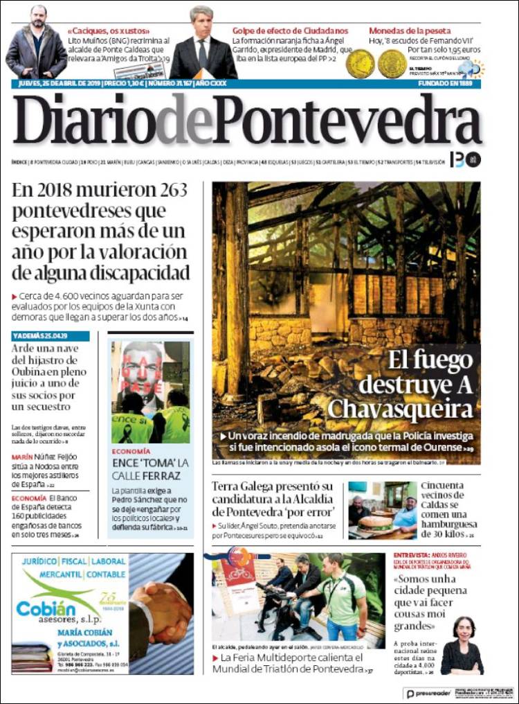 Portada de Diario de Pontevedra (España)