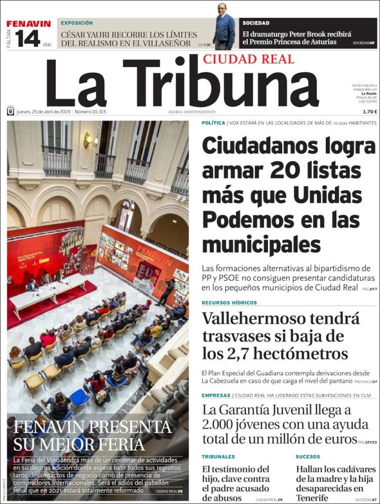 Portada de La Tribuna de Ciudad Real (Espa&ntilde;a)
