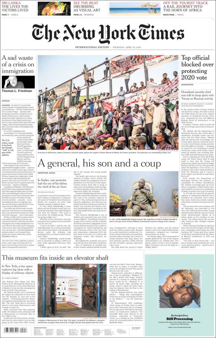 Portada de International New York Times (Europa)