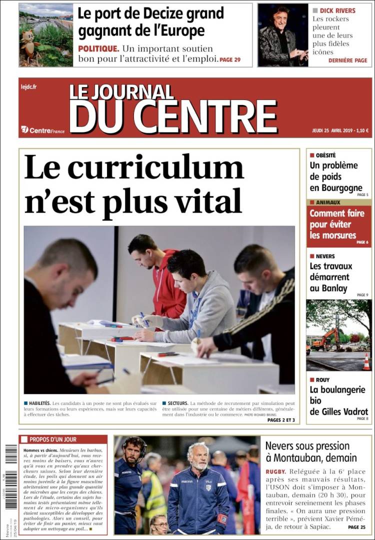 Portada de Le Journal du Centre (Francia)