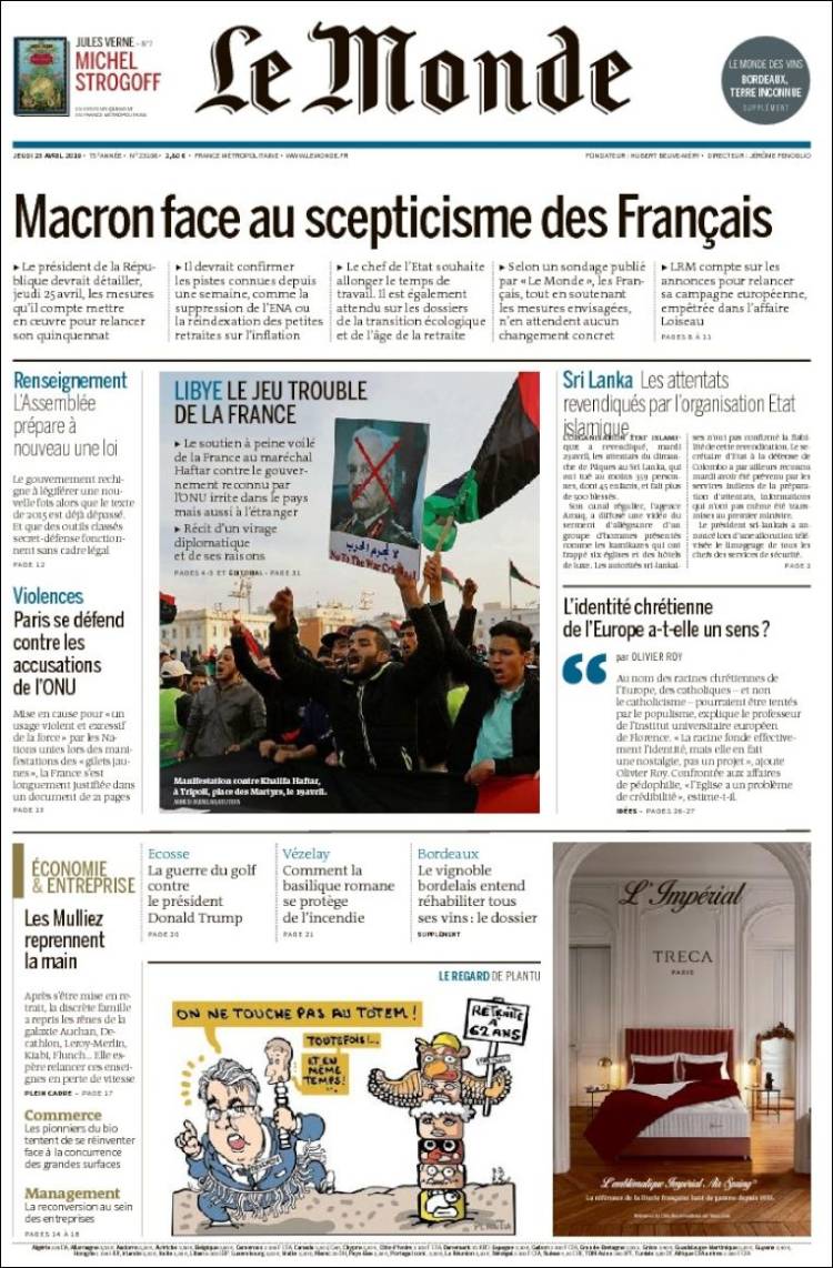 Portada de Le Monde (Francia)