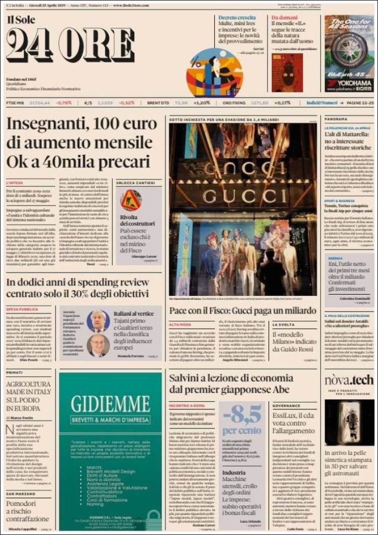 Portada de Il Sole 24 ORE (Italia)