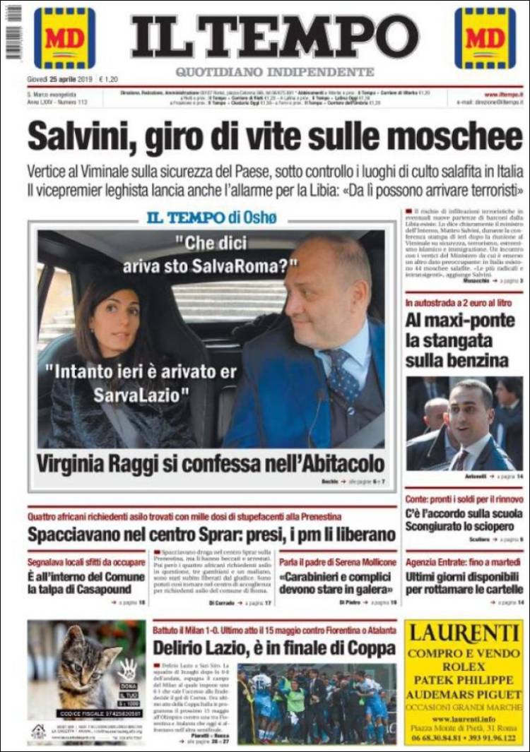 Portada de Il Tempo (Italia)
