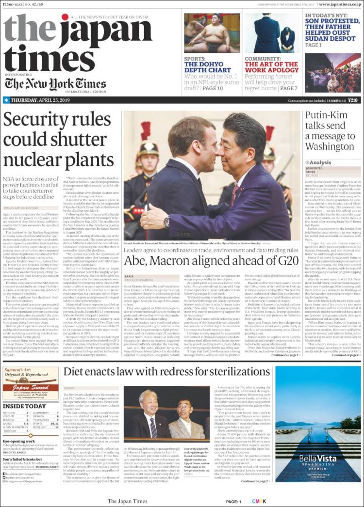 Portada de The Japan Times (Jap&oacute;n)