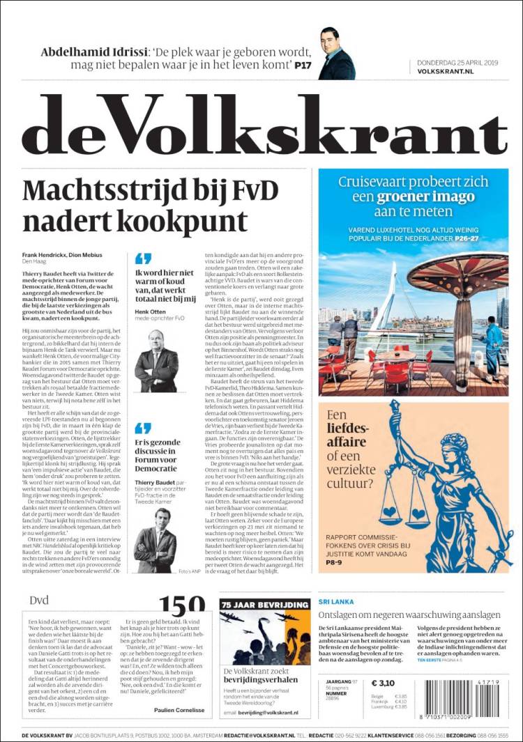 Portada de De Volkskrant (Pa&iacute;ses Bajos)