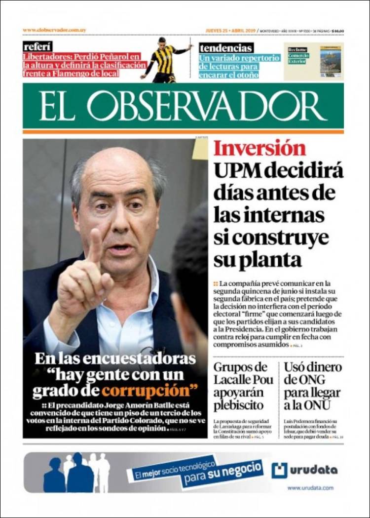 Portada de El Observador (Uruguay)