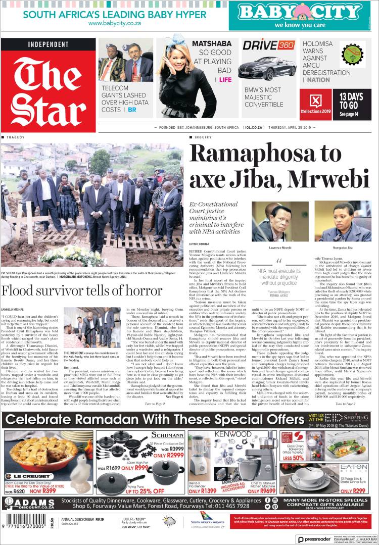 Portada de The Star (Sud&aacute;frica)