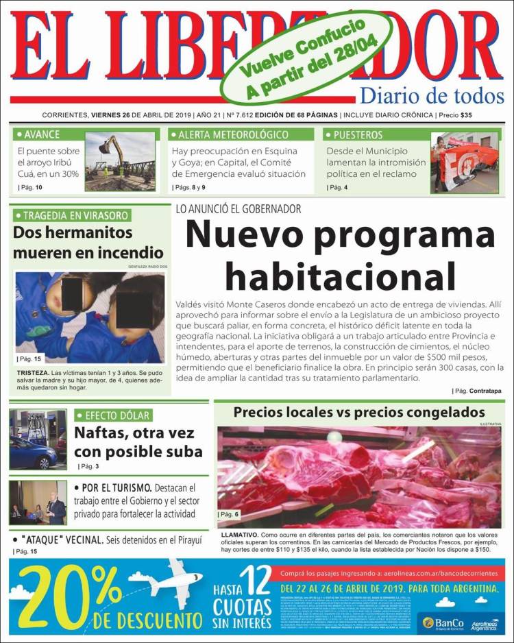 Portada de Diario El Libertador (Argentina)