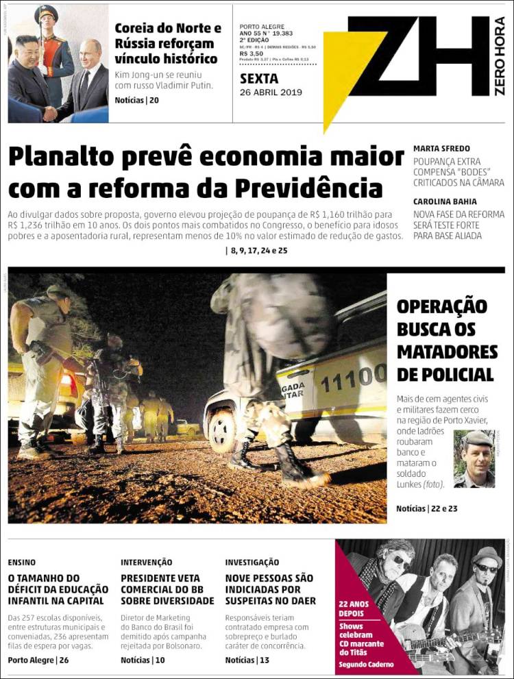 Portada de Zero Hora (Brasil)