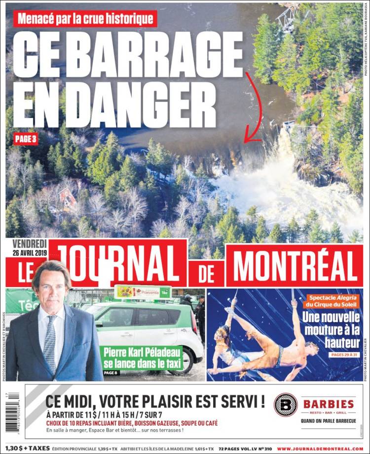 Portada de Le Journal de Montréal (Canada)