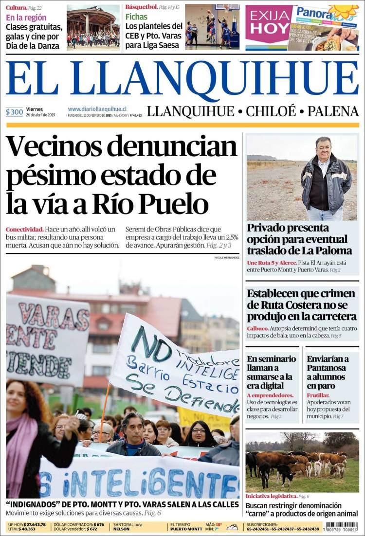 Portada de El Llanquihue (Chile)