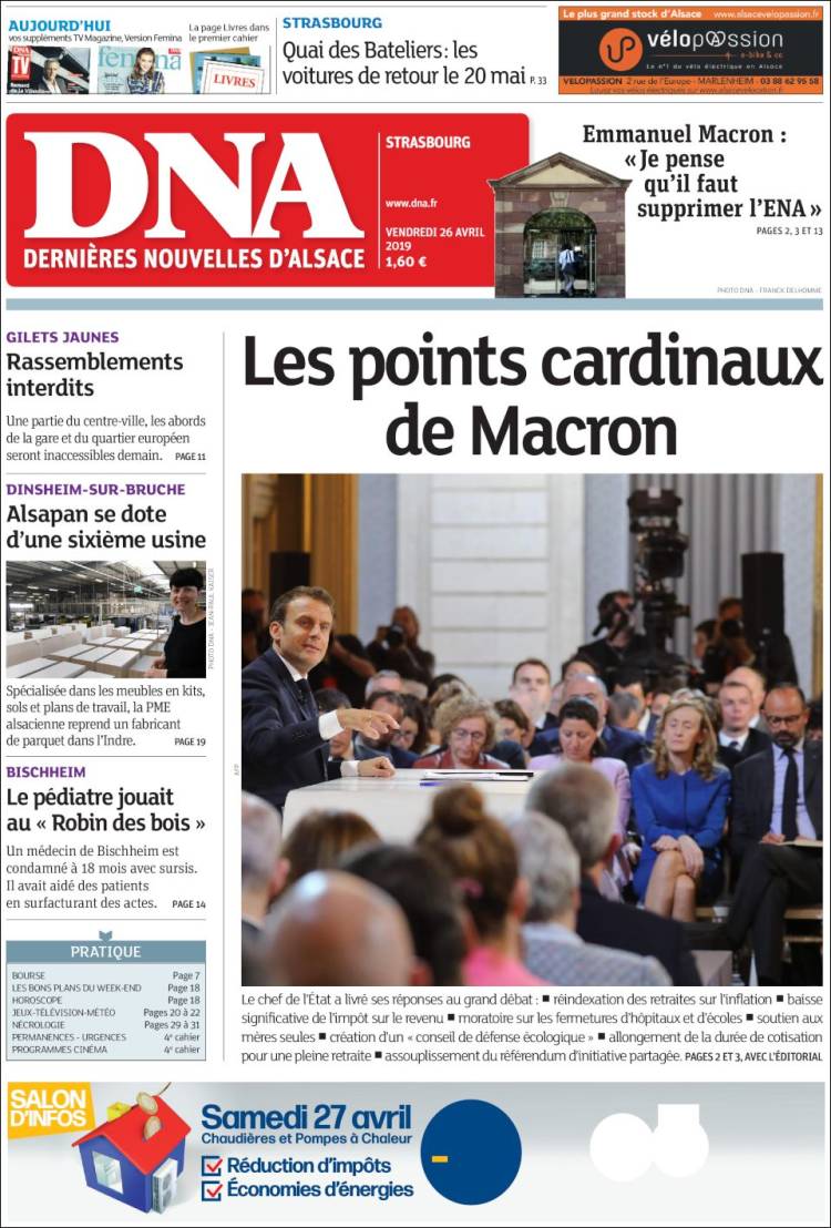Portada de Les Dernières Nouvelles d'Alsace (Francia)