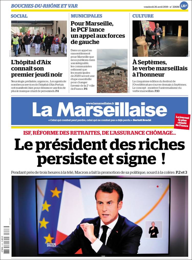 Portada de La Marseillaise (Francia)