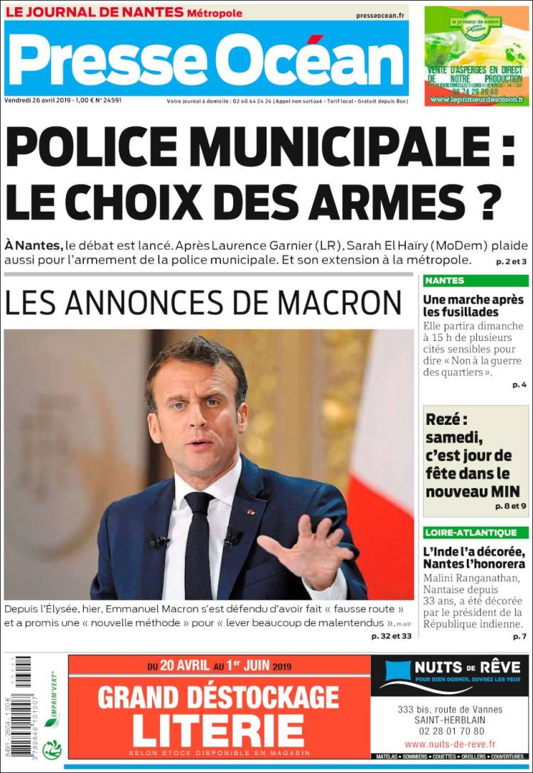 Portada de Presse Ocean (Francia)