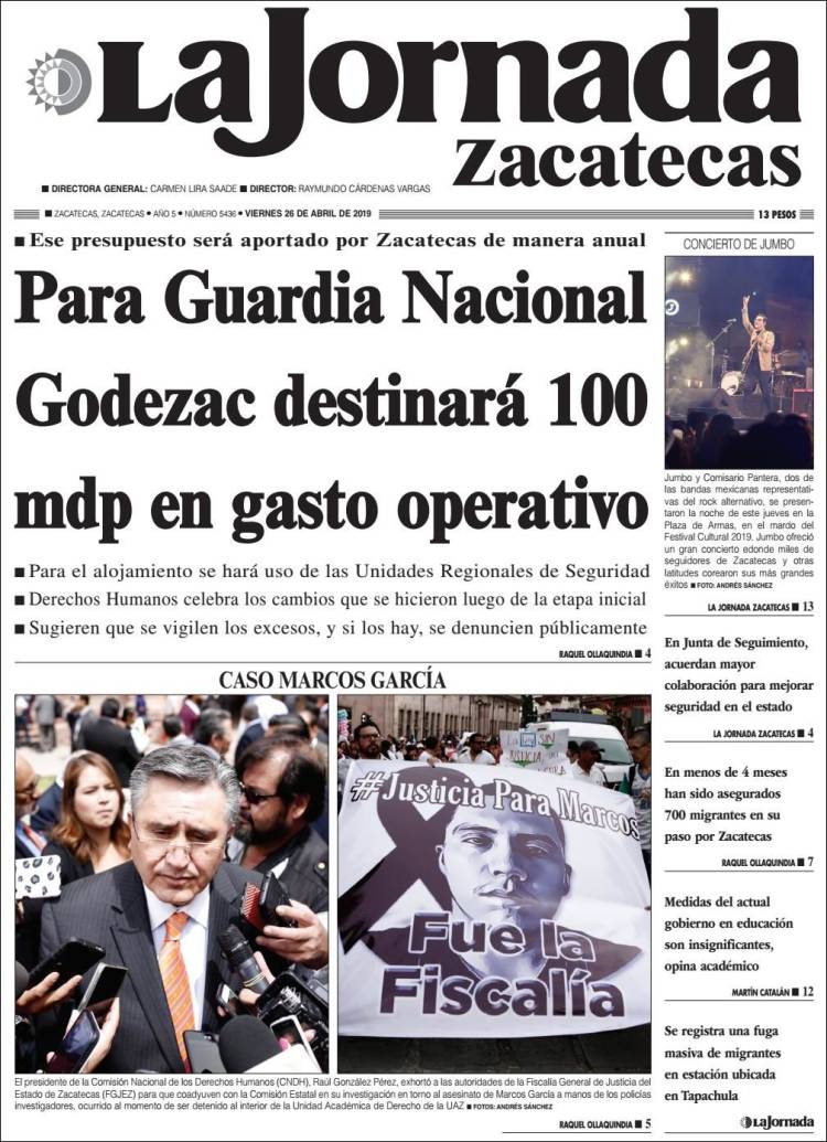 Portada de Jornada de Zacatecas (México)