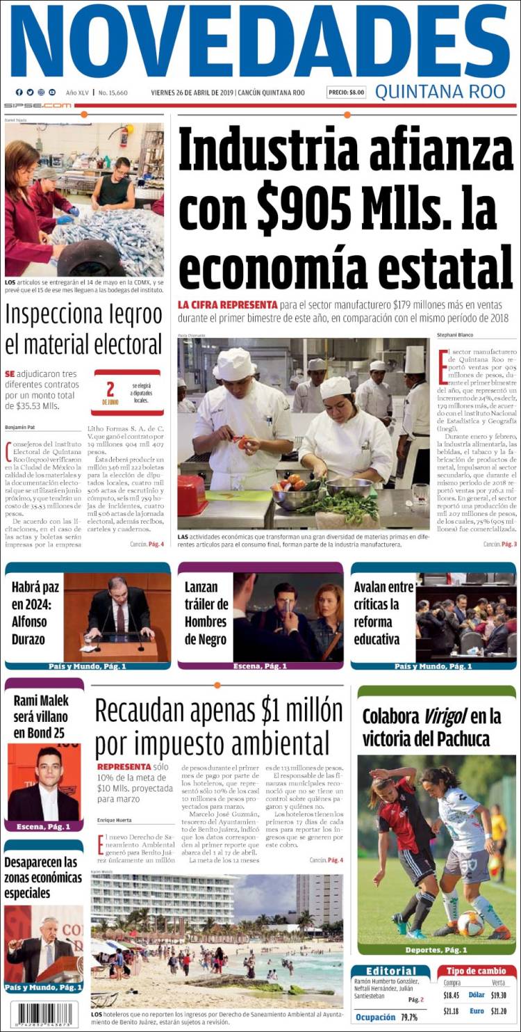 Portada de Novedades de Quintana Roo (México)