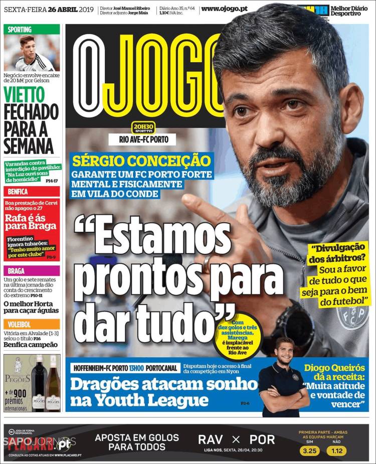 Portada de O Jogo (Portugal)