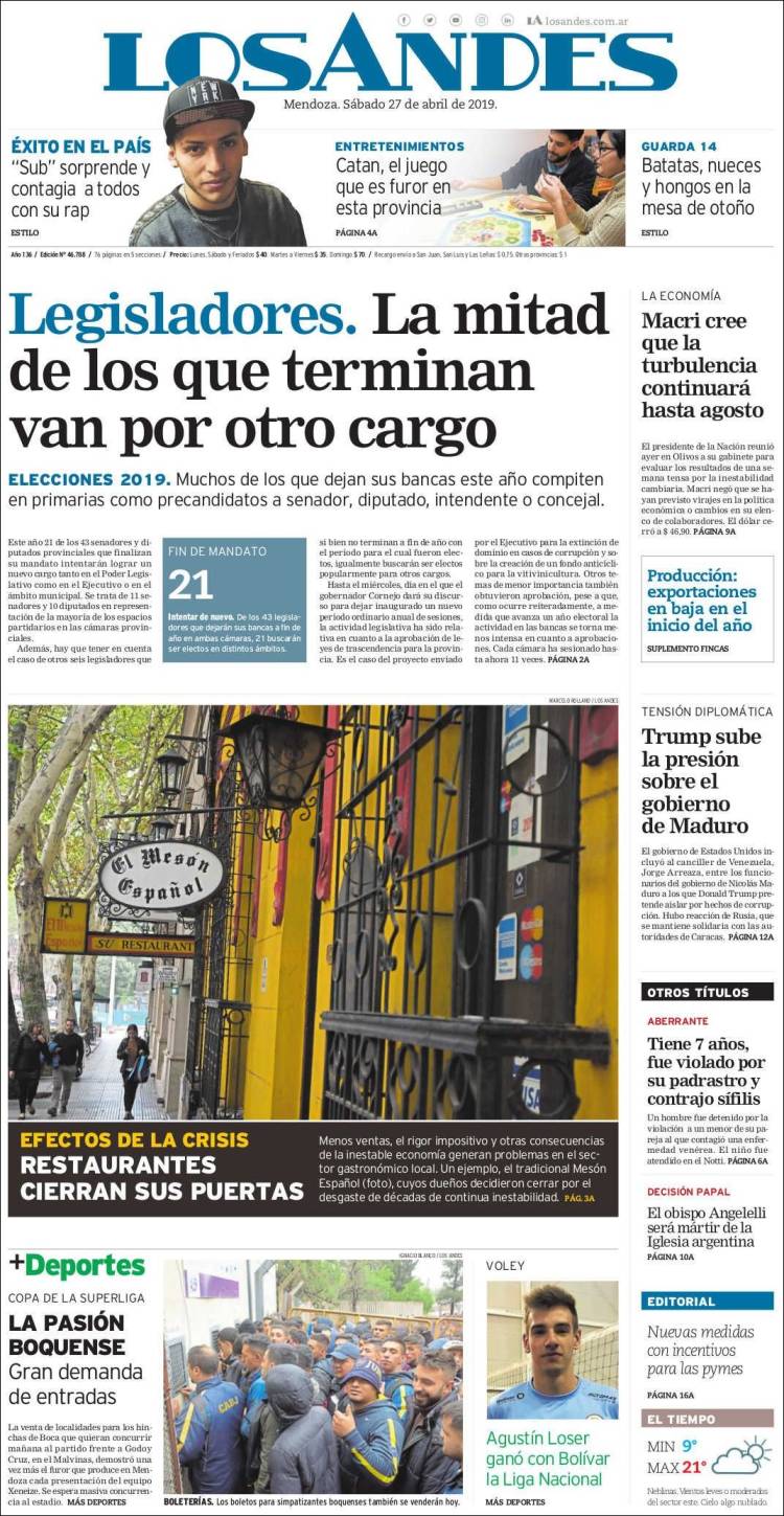 Portada de Los Andes - Mendoza (Argentina)