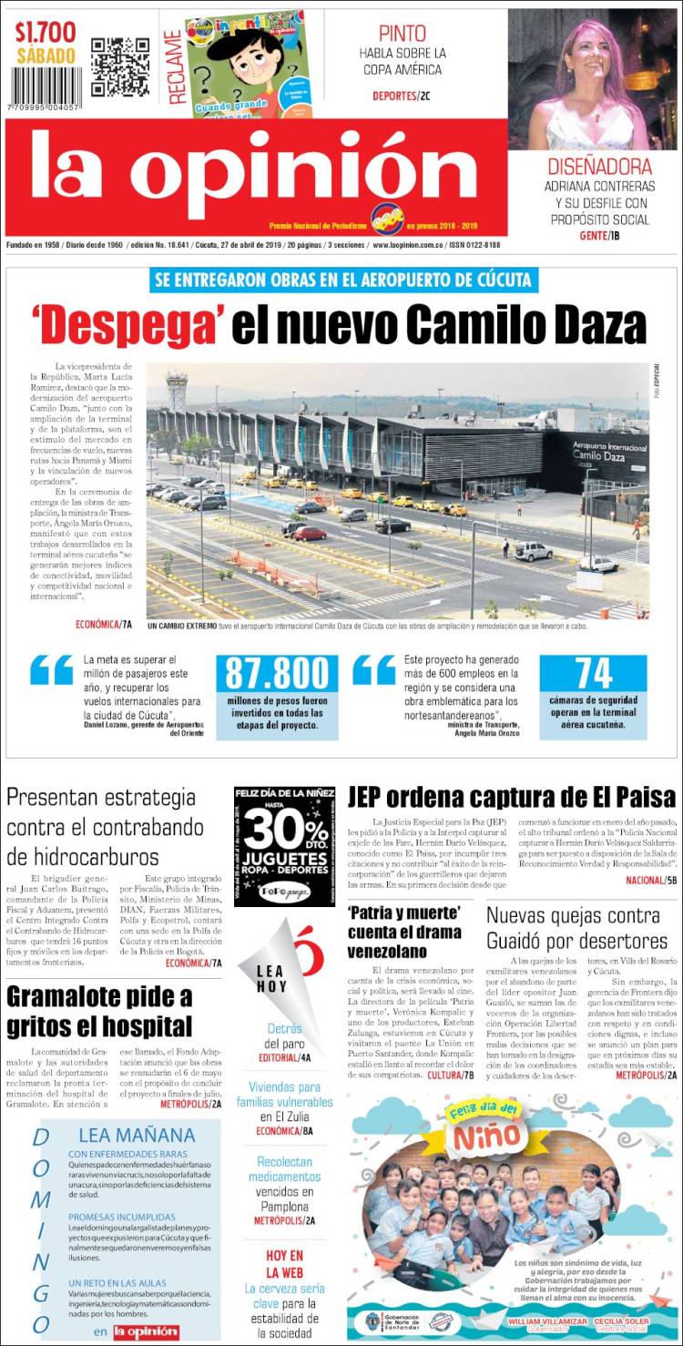 Portada de Diario La Opinion (Colombia)