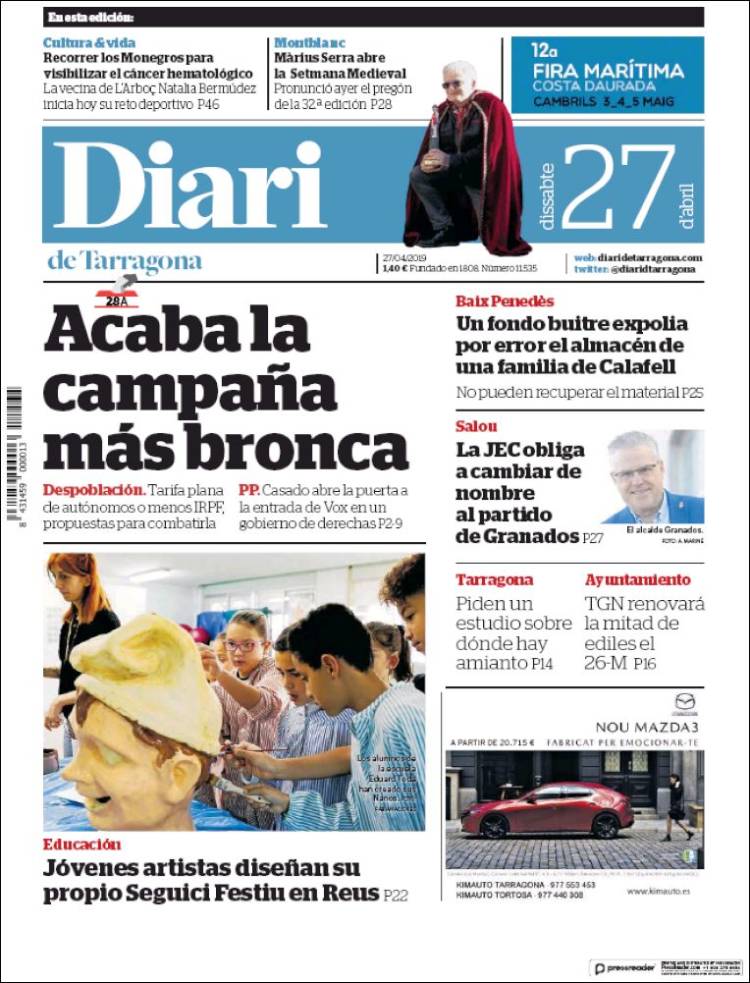 Portada de Diari de Tarragona (España)