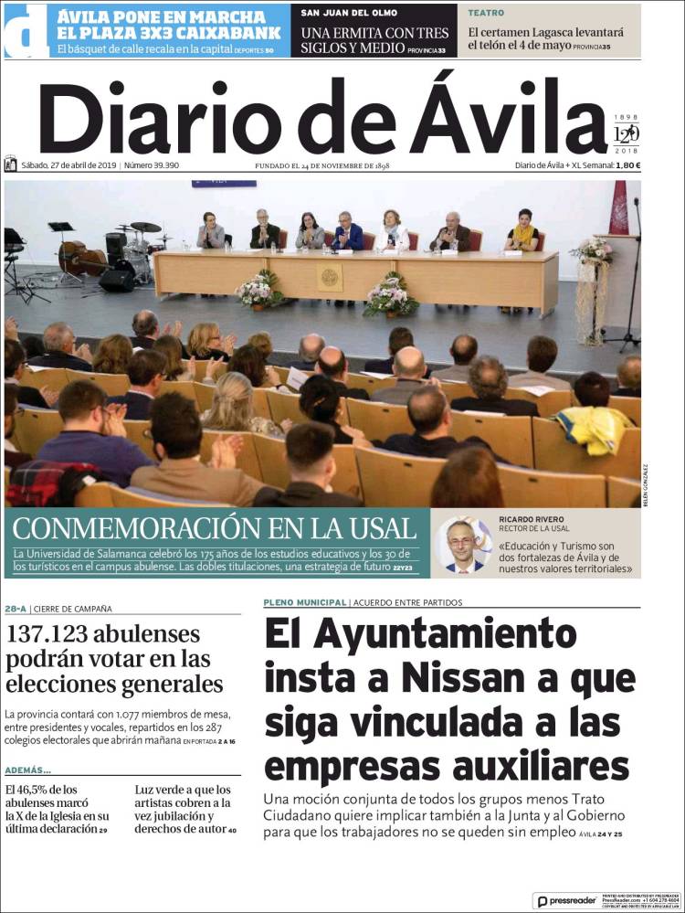 Portada de Diario de Ávila (España)