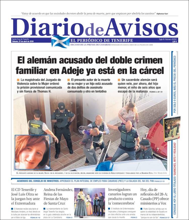 Portada de Diarios de Avisos (España)