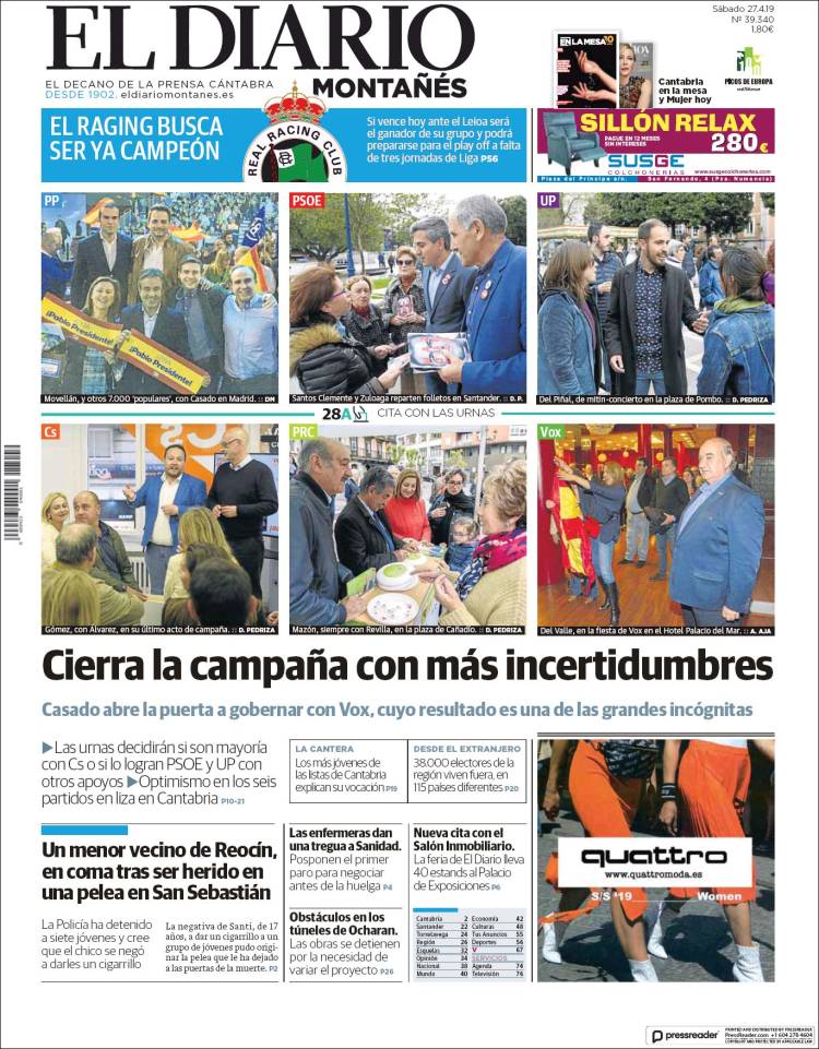 Portada de El Diario Montañés (España)