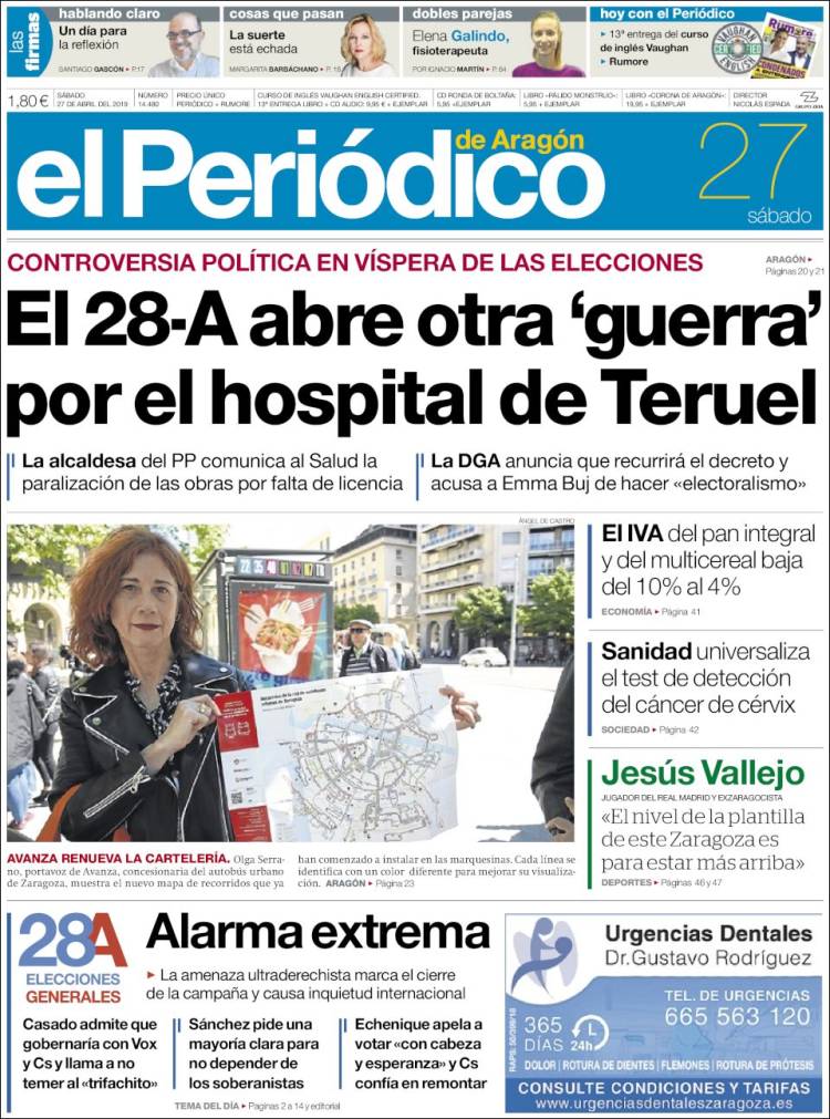 Portada de El Periódico de Aragón (España)