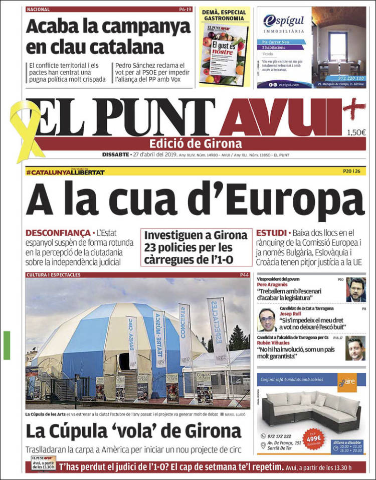 Portada de El Punt Avui - Girona (Spain)