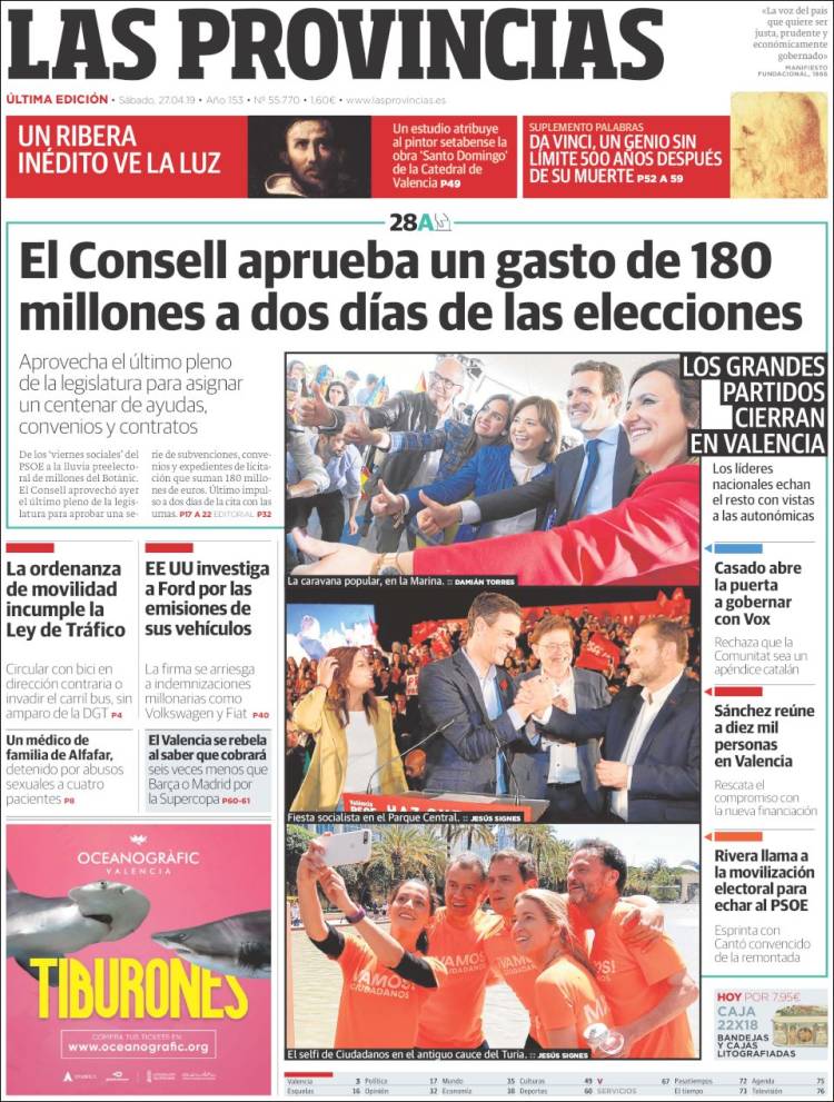 Portada de Las Provincias (España)