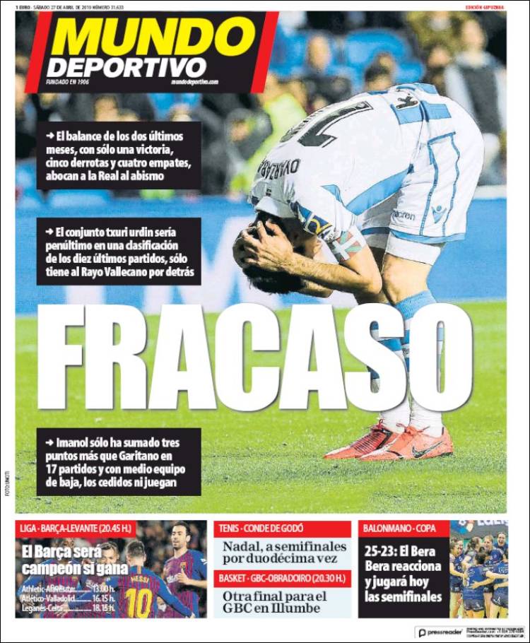 Portada de Mundo Deportivo Gipuzkoa (España)