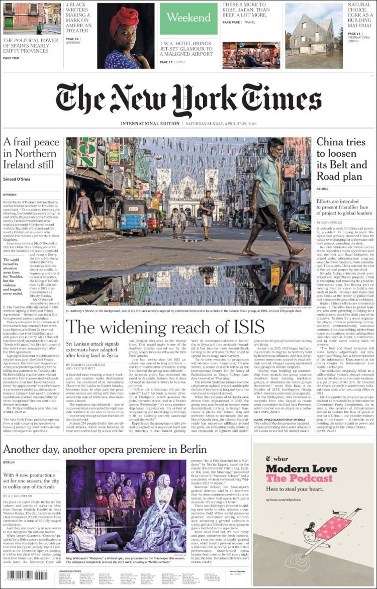 Portada de International New York Times (Europa)