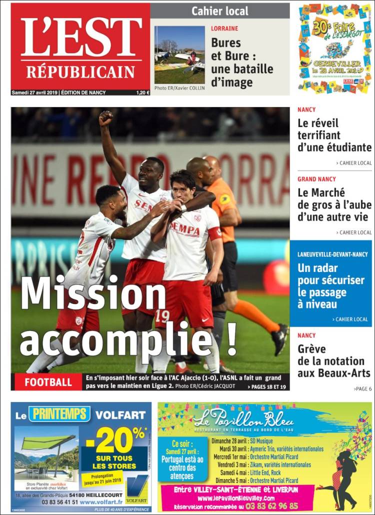 Portada de L'Est Republicain (Francia)