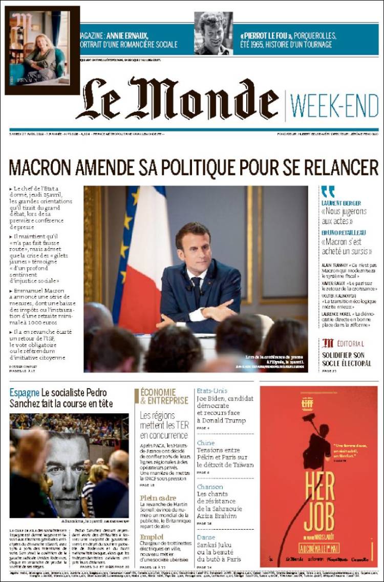 Portada de Le Monde (Francia)