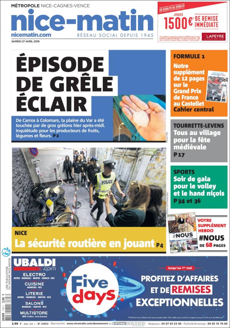Portada de Nice-Matin (Francia)
