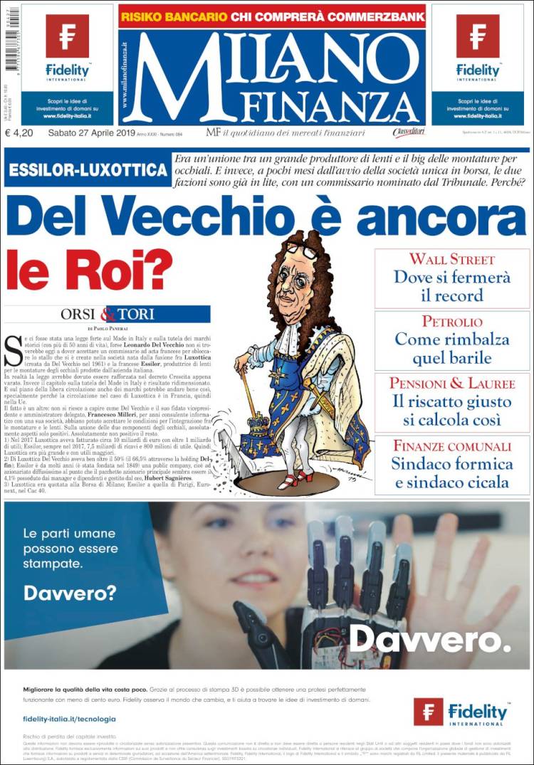 Portada de Milano Finanza (Italia)