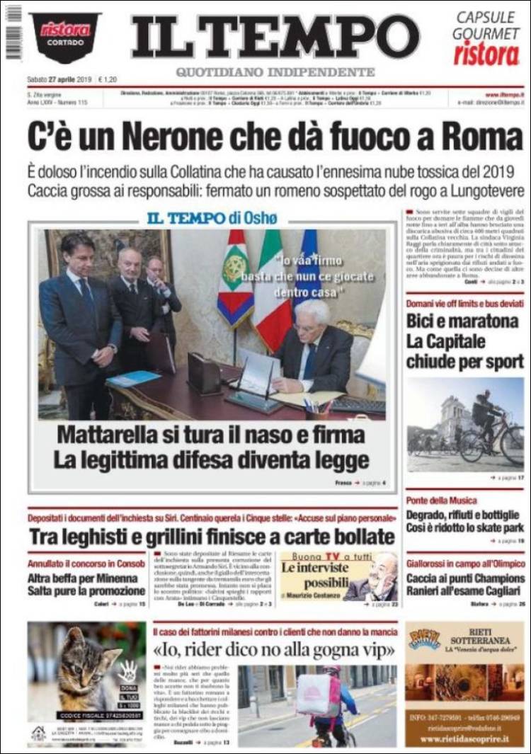 Portada de Il Tempo (Italia)