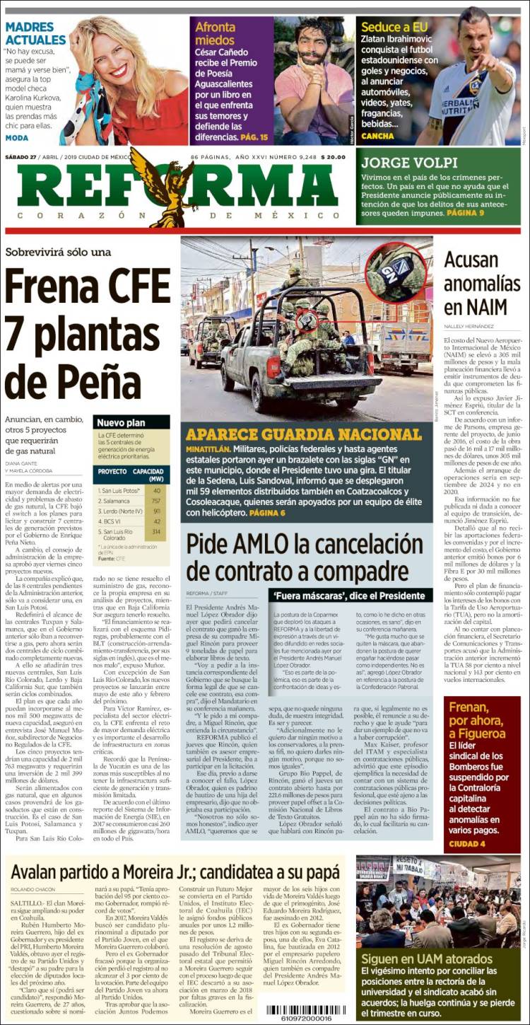 Portada de Reforma (M&eacute;xico)