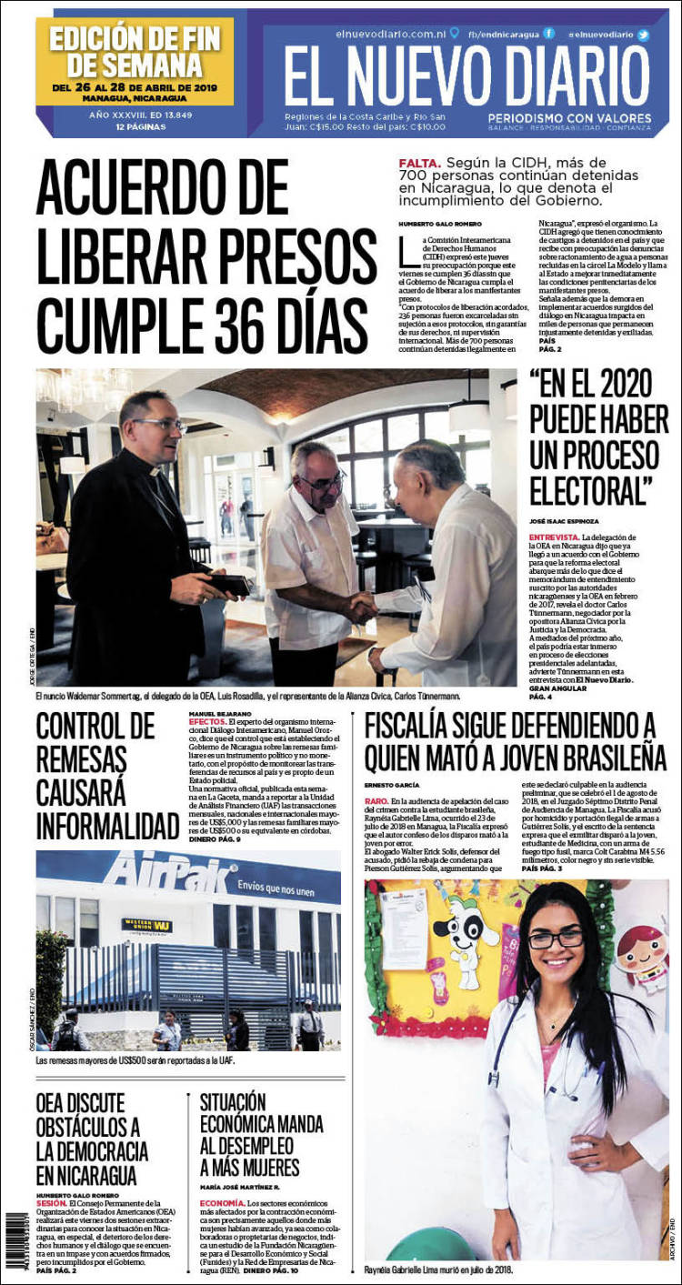 Portada de El Nuevo Diario (Nicaragua)