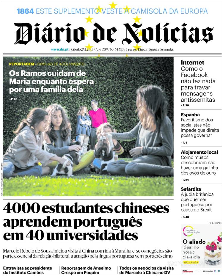 Portada de Diário de Noticias (Portugal)