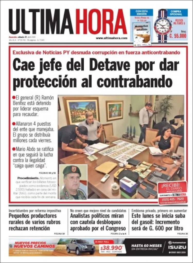 Portada de Última Hora (Paraguay)