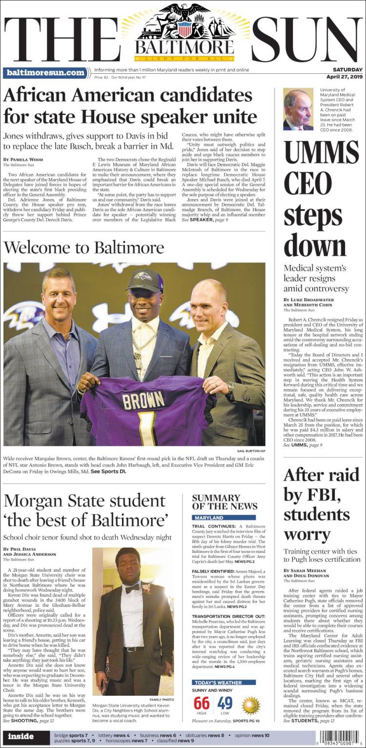 Portada de The Baltimore Sun (USA)