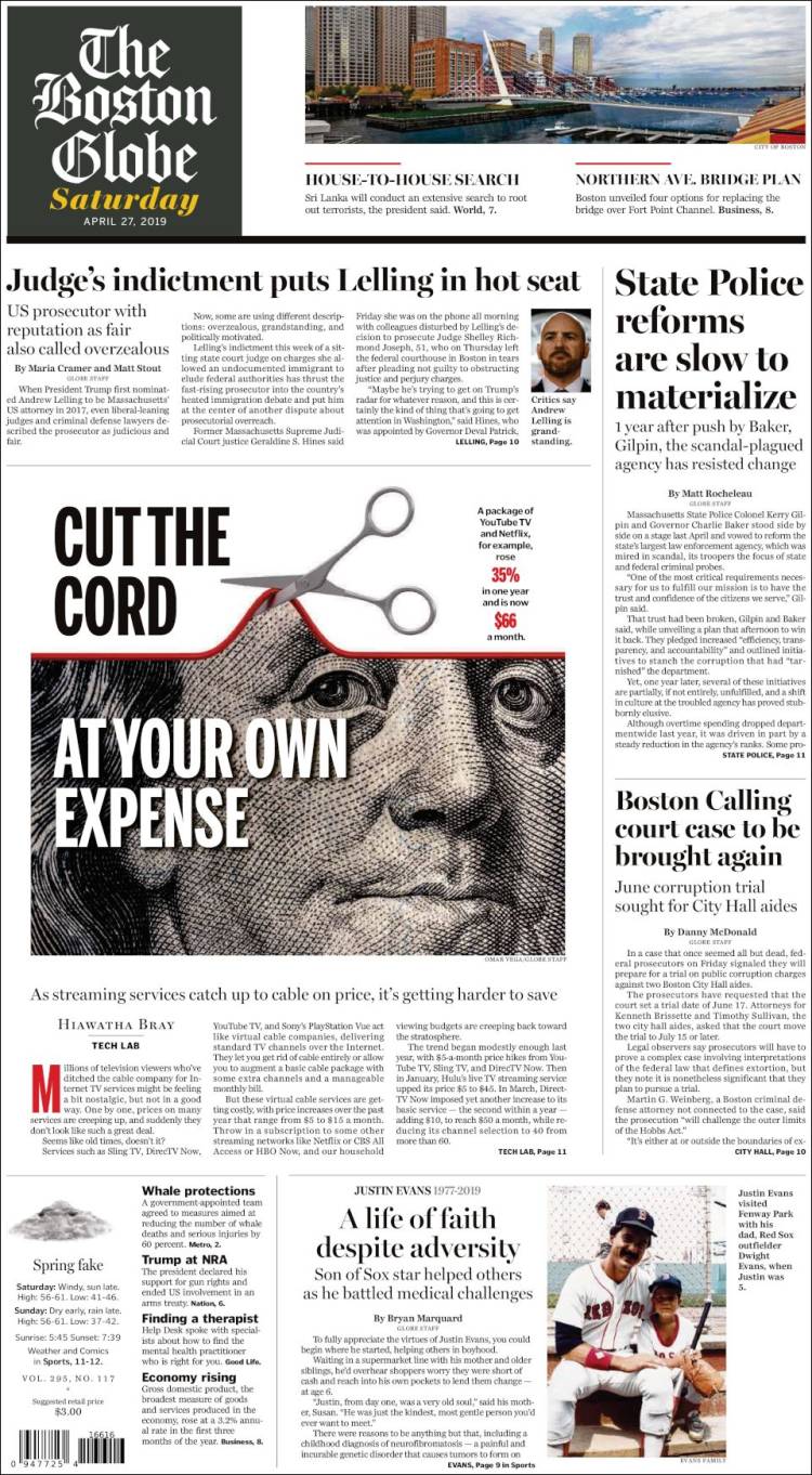 Portada de Boston Globe (USA)