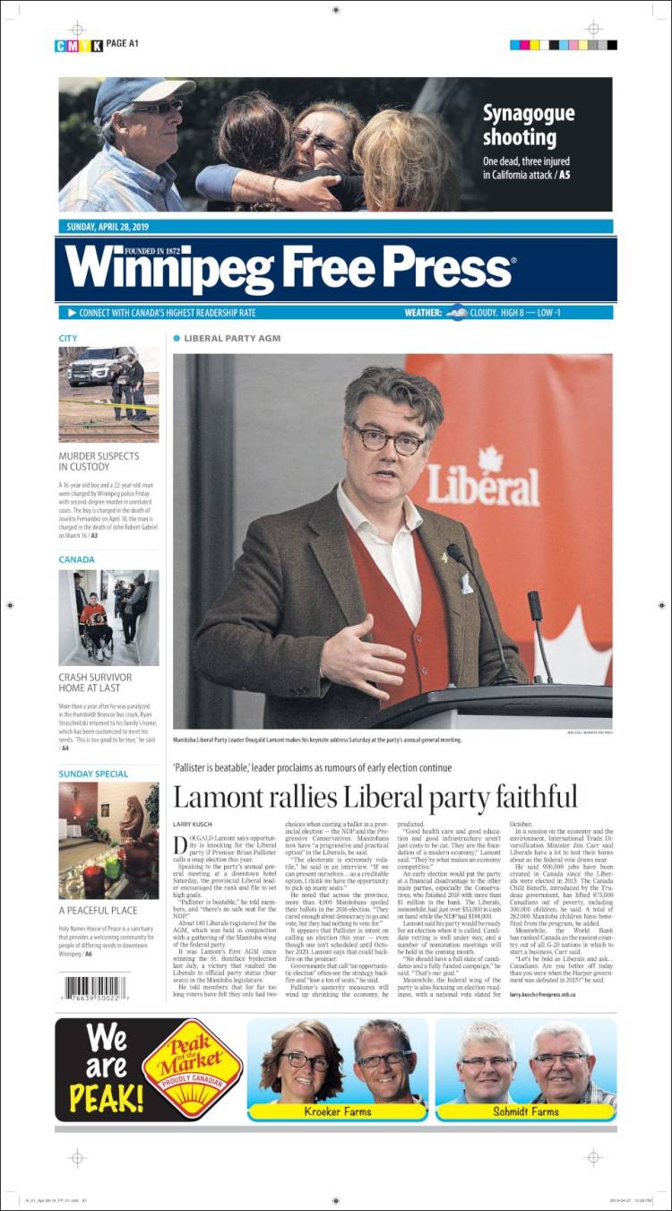 Portada de Winnipeg Free Press (Canada)