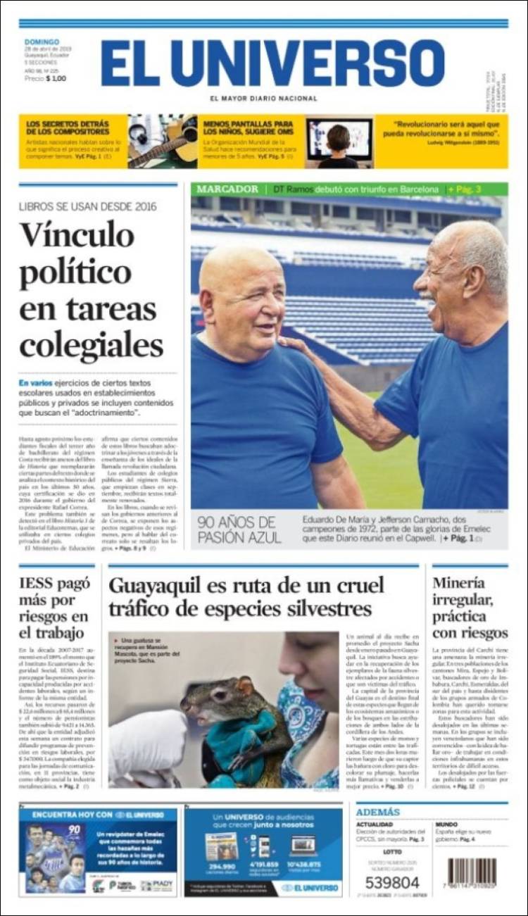 Portada de El Universo - Ecuador (Ecuador)