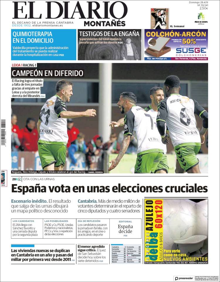 Portada de El Diario Montañés (España)