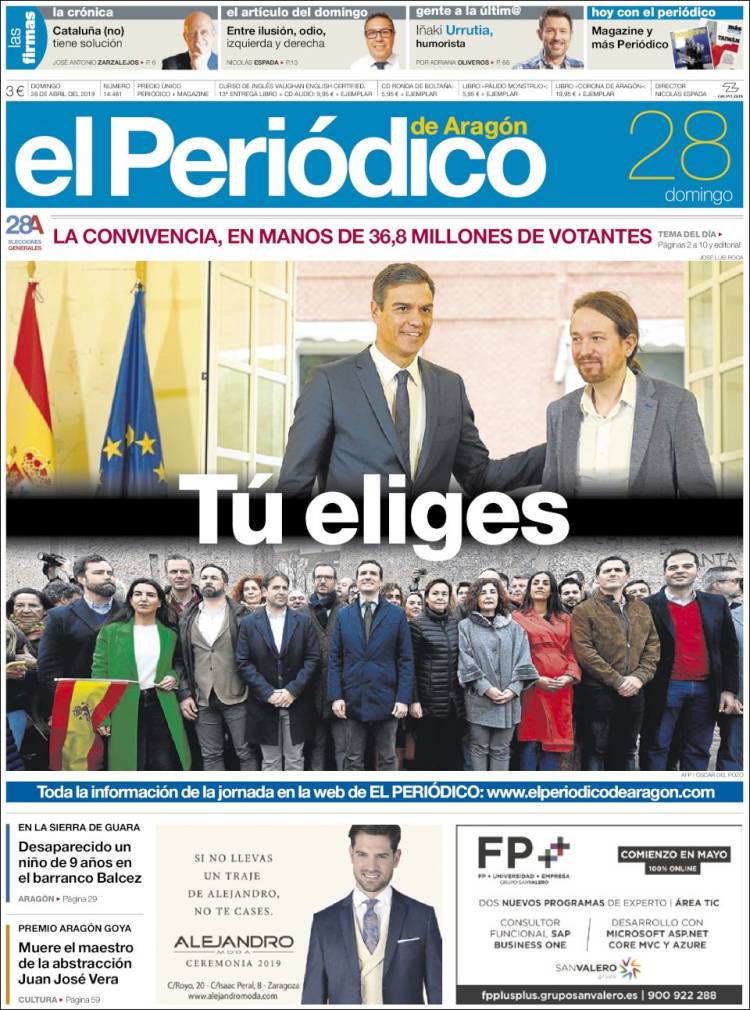 Portada de El Periódico de Aragón (España)