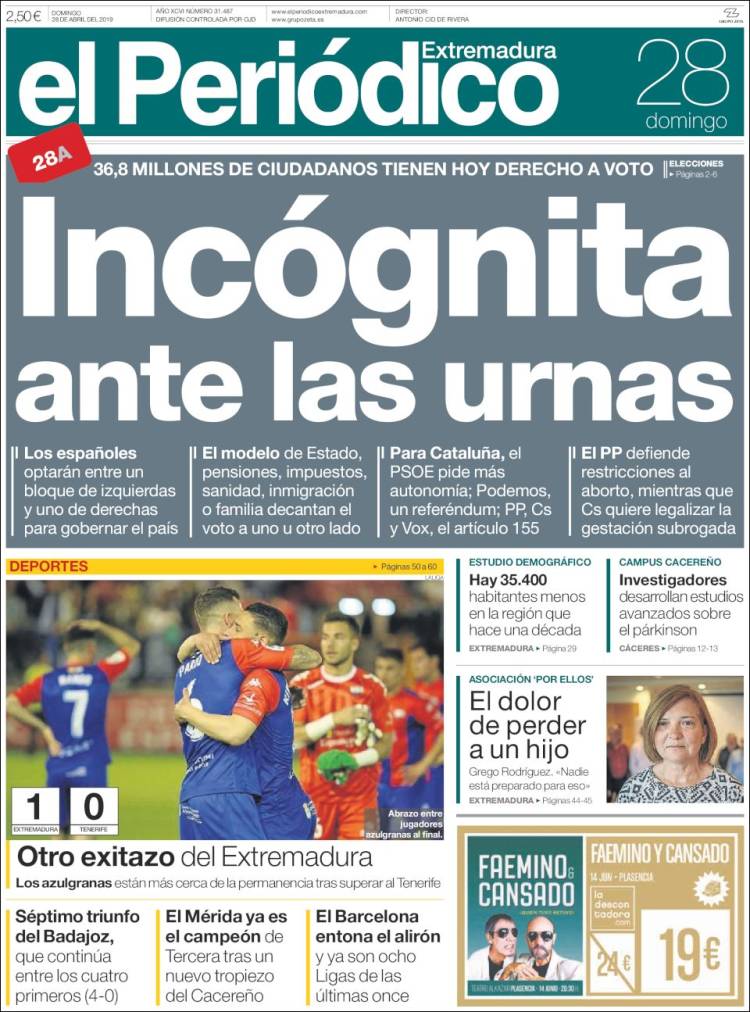 Portada de El Periódico de Extremadura (España)